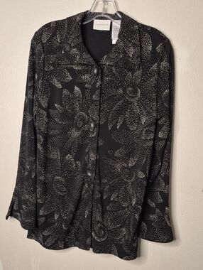 Liz Claiborne Black Blouse with Cream Dot Floral Print